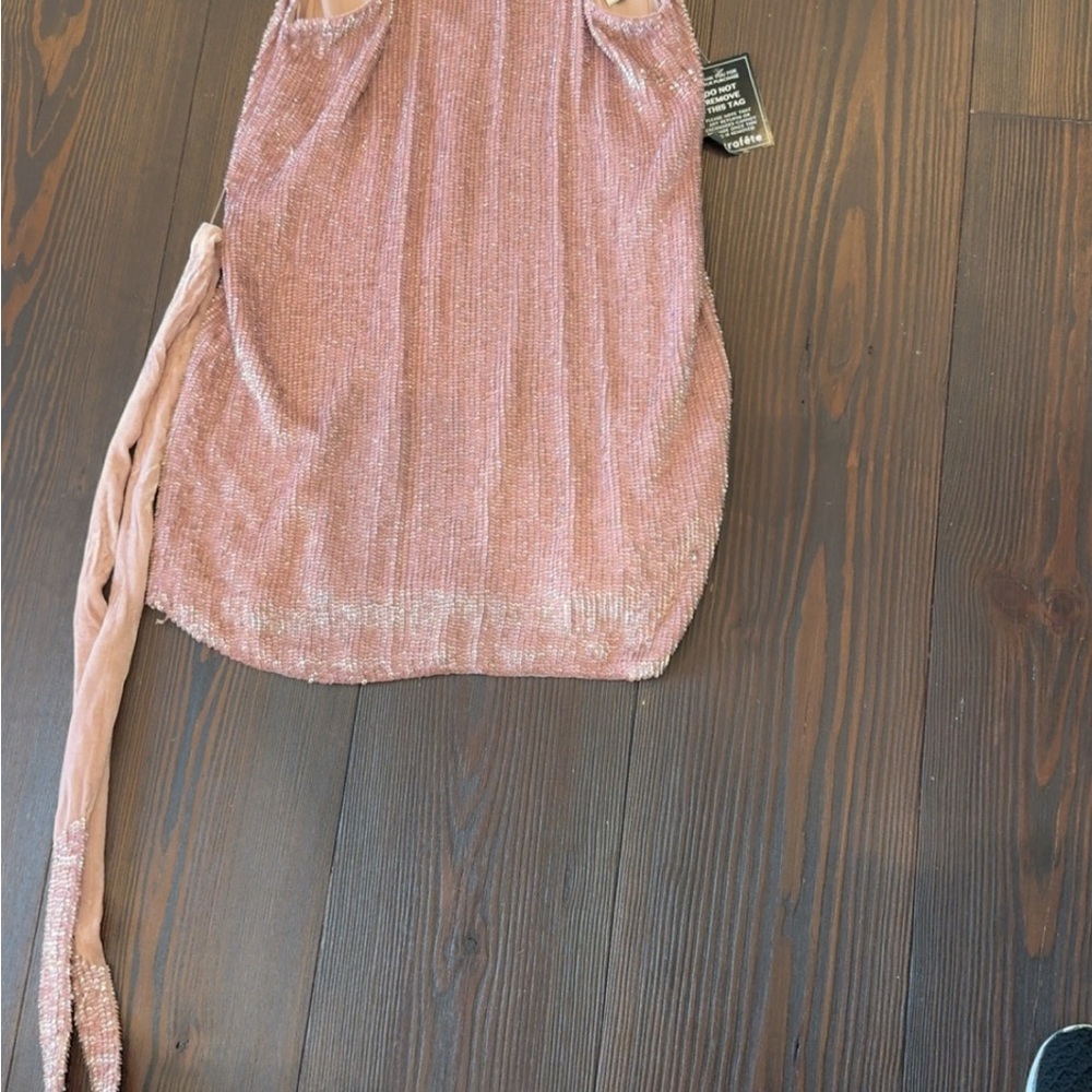 Retrofete Pink Ruched Tie Front Halter Dress